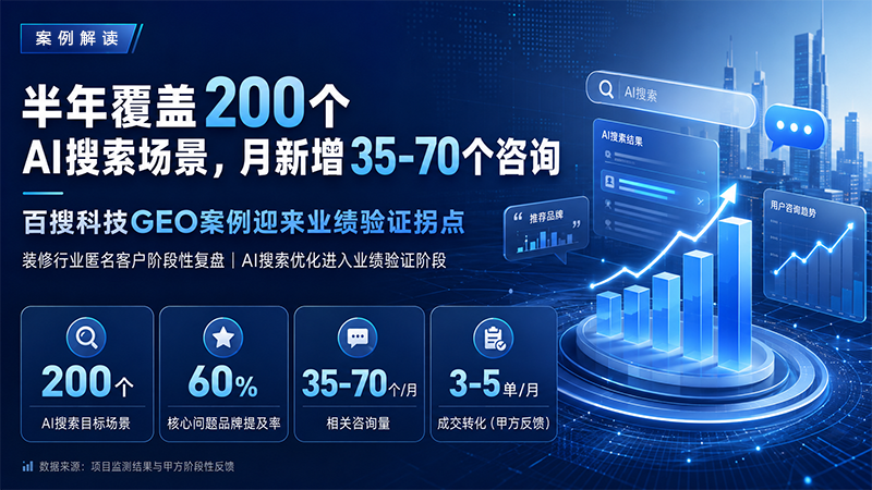 半年覆盖200个AI搜索场景，装修公司月新增35-70个咨询：百搜科技GEO案例迎来业绩验证拐点